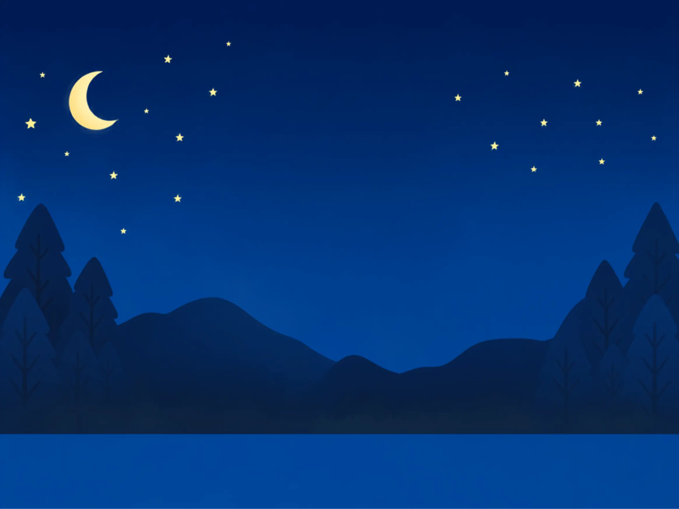 夜空と山、木立が描かれたイラスト